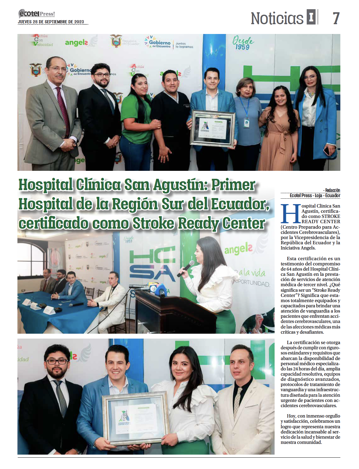 hospital clinica san agustin primer region sur ecuador stroke ready center